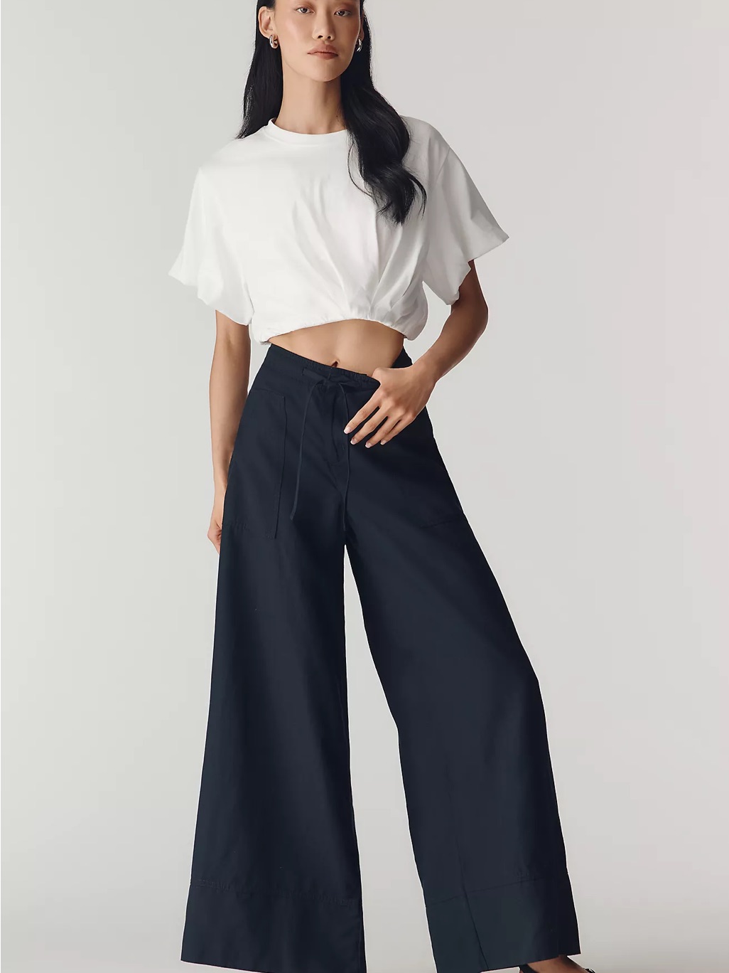 Anthropologie Black Wide-Leg High-Rise Drawstring Pants